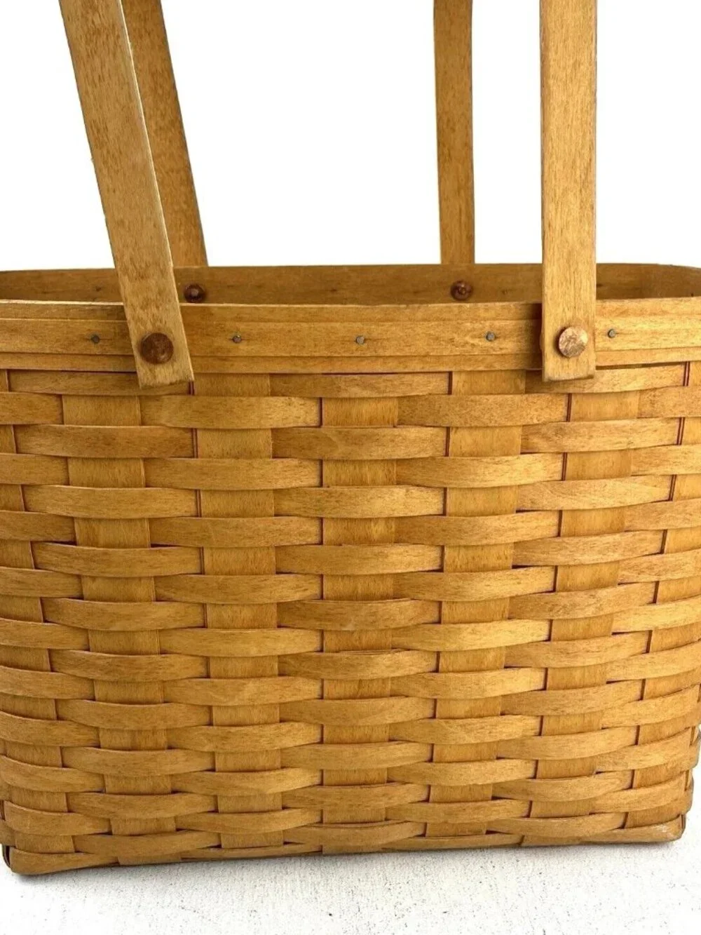 Longaberger 1988 Handwoven Basket Magazine Basket Swinging Handles 13x11x5.5 In